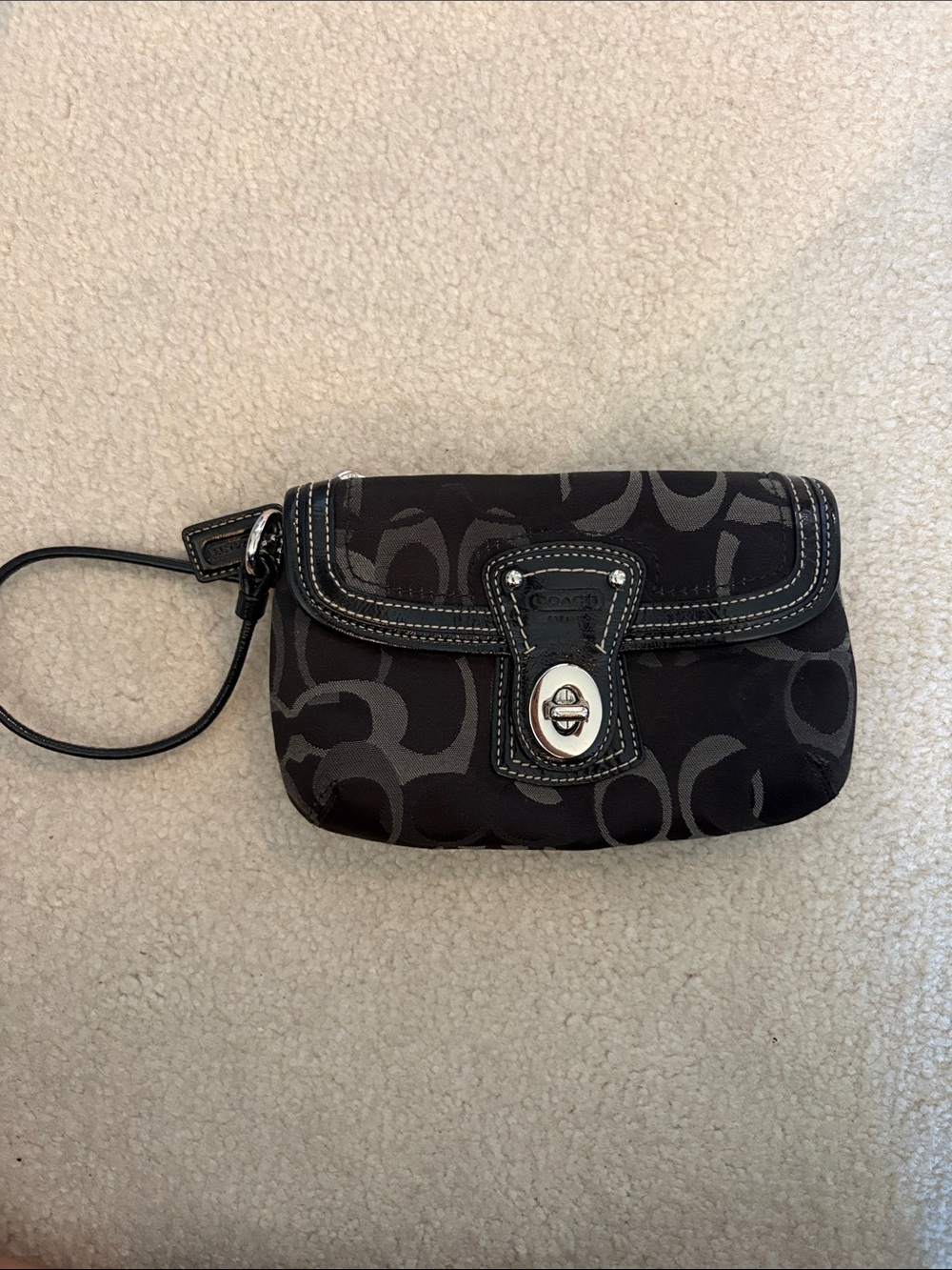 Coach Black Signature C-Print Wristlet with Turnlock